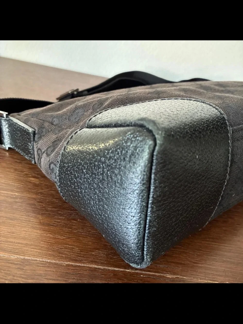 Gucci Black GG Canvas Messenger Bag with Adjustable Strap